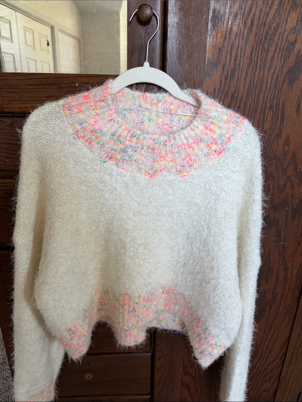 Free people super soft Eyelash Knit Sweater with Pastel Neon Trim